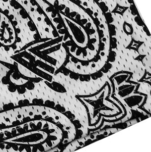 Close-up of RF-Wear Men's Mesh Bandana Shorts in white with RF logo