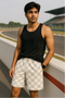 RF Wear Men's Mesh Checkered Shorts - Grey/Cream - Model Front View