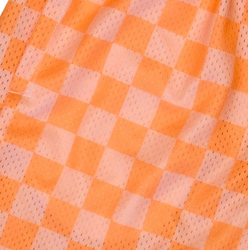 RF Wear Men's Mesh Checkered Shorts - Peach  - Close Up