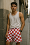 RF Wear Men's Mesh Checkered Shorts - Red/White - Model Front View