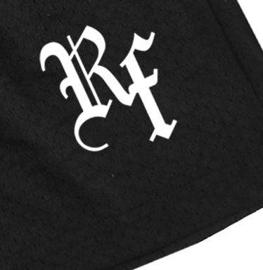 Close-up of Women's mesh cherub shorts in Black with RF-logo