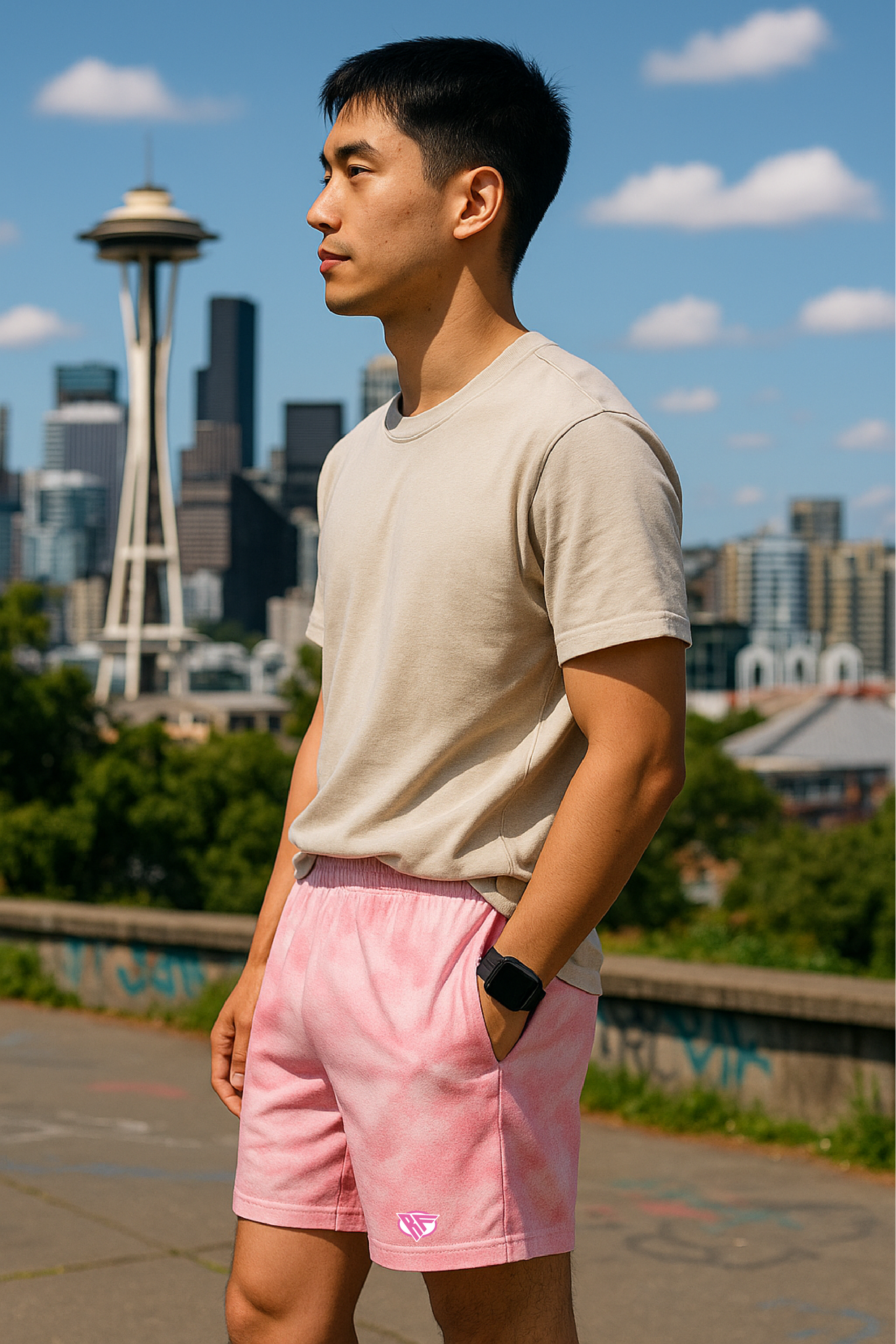RF Wear Men's Mesh Cloud Shorts - Pink - Model Side View  