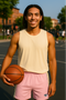 RF Wear Men's Mesh Cream Stripe V-Cut Shorts - Pink - Model Front View