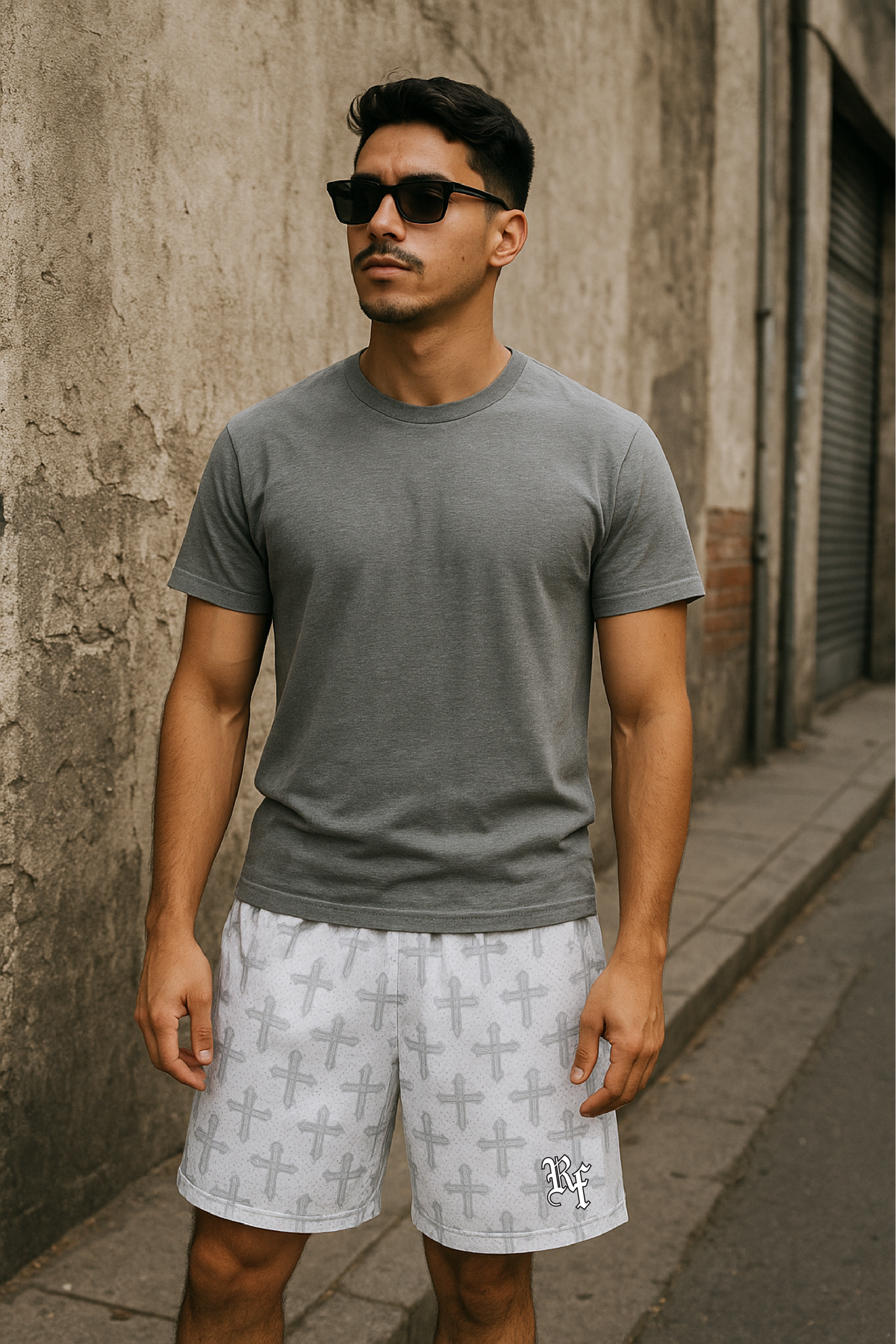 RF Wear Mesh Cross 2.0 Shorts - White/Grey - Model Front View