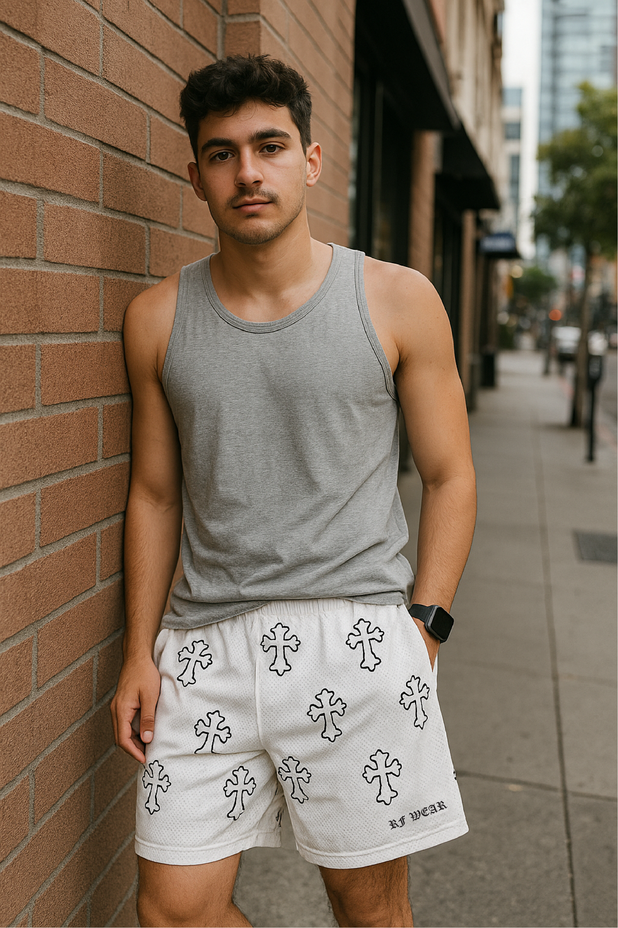 RF Wear Men's Mesh Crosses Shorts  3.0 - White/Black - Front