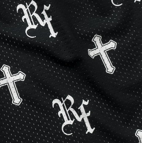 Close-up of Men's RF-Wear Mesh Cross Shorts in Black/White