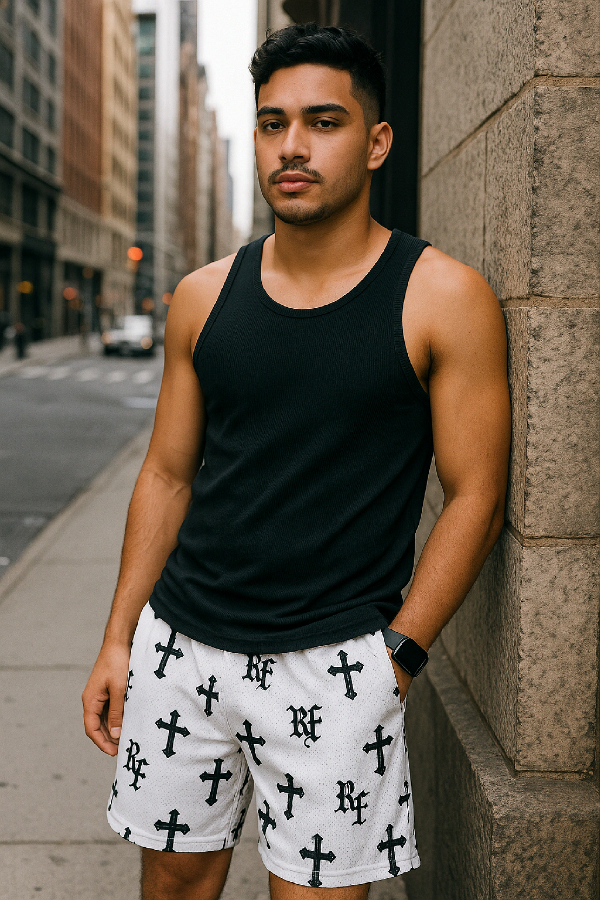 RF Wear Mesh Crosses Shorts - White/Black - Front