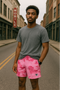 RF Wear Men's Mesh Desert Camo Shorts - Pink - Model Front View