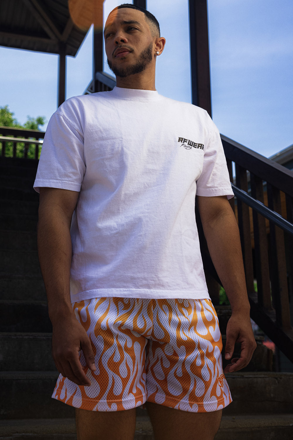RF Wear Men's Mesh Flame Shorts - Orange/White
