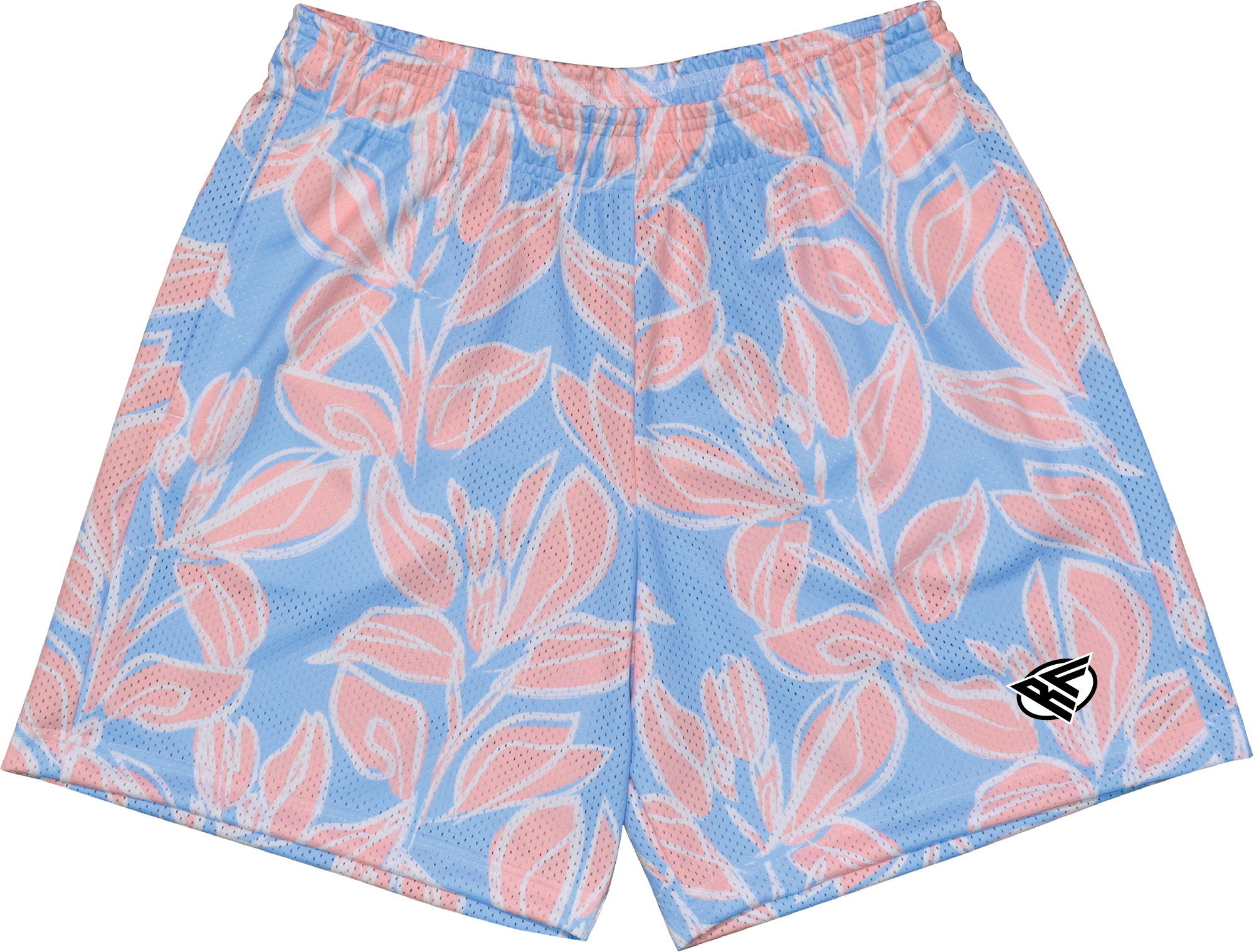 RF Wear Men's Mesh Floral Hawaiian Shorts - Blue/Pink 