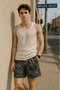 RF Wear Men's Mesh Floral Porcelain Shorts - Black/Grey - Model Front View