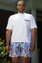 RF Wear Men's Mesh Floral Porcelain Shorts - White/Blue  Model Front View