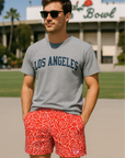 RF Wear Men's Mesh Floral Rose Shorts - Red - Model Front View
