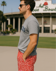 RF Wear Men's Mesh Floral Rose Shorts - Red - Model Side View