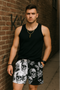RF Men's Mesh Split Floral Skull Shorts - Black/White - Model Front View