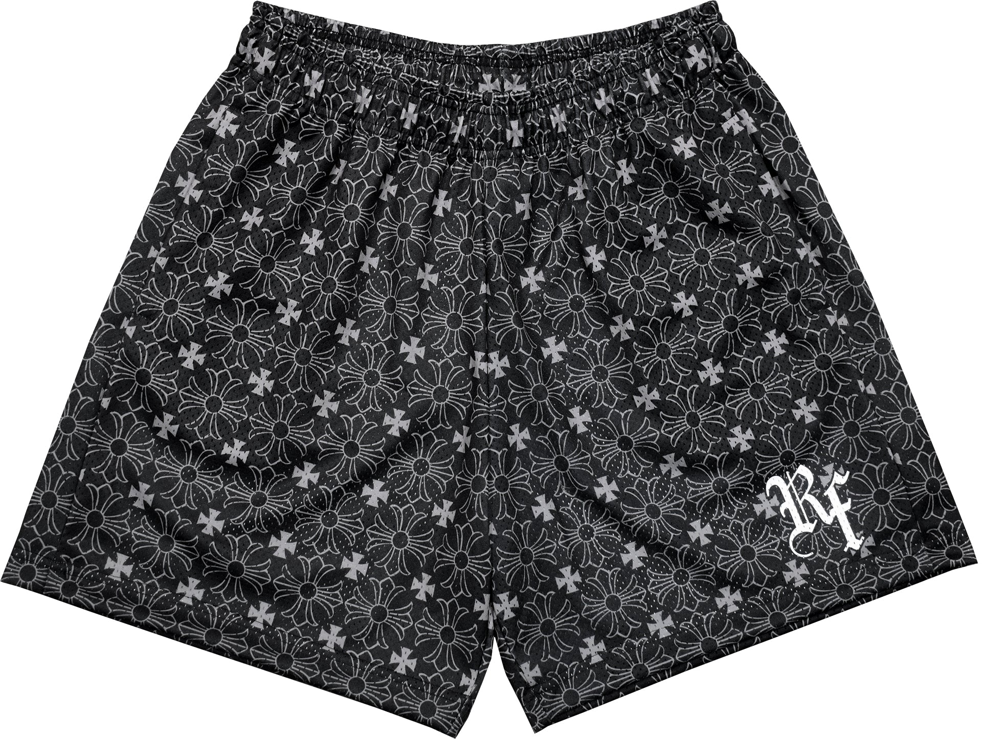 RF-Wear Men's Mesh Gothic Cross Shorts - Black/Grey
