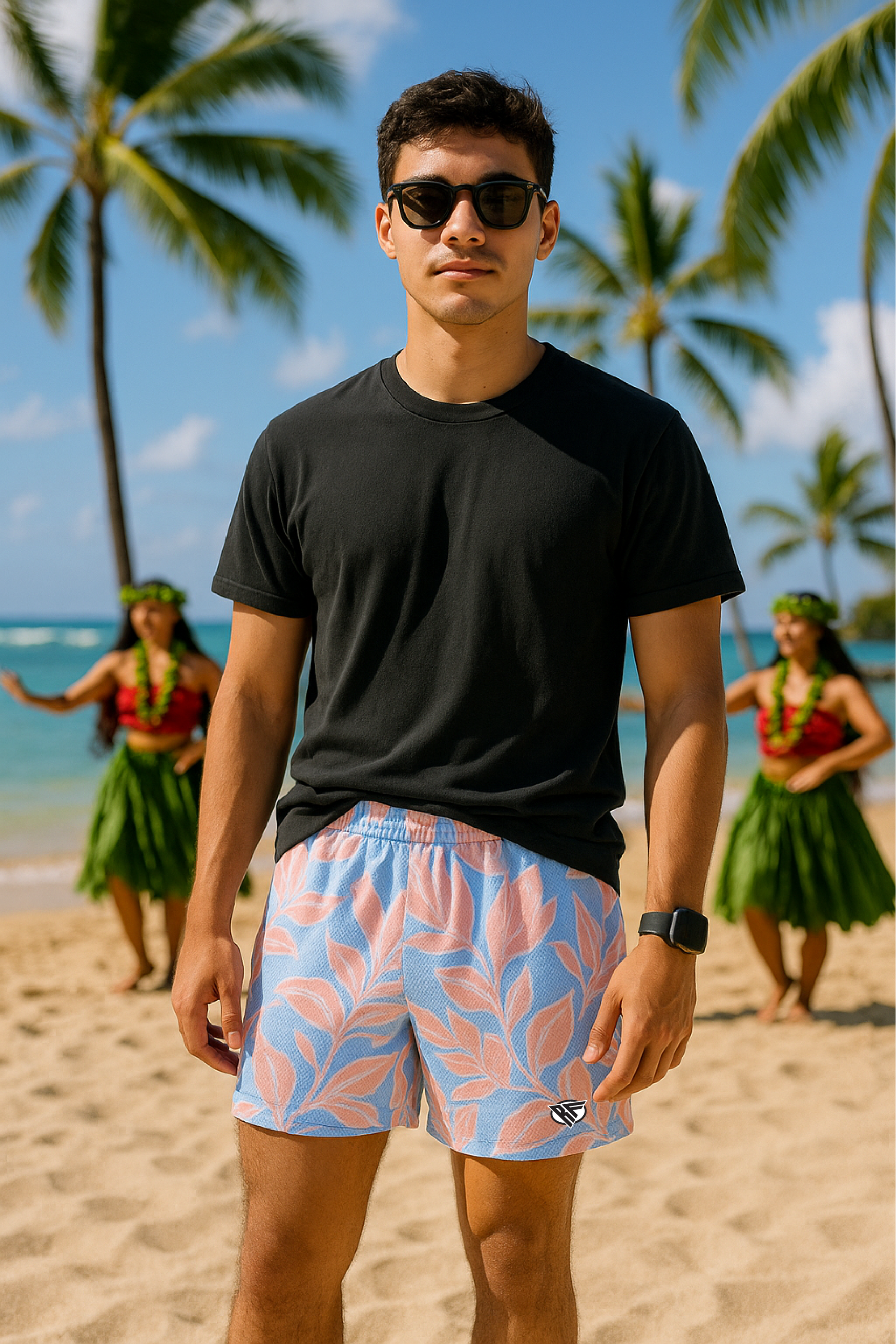 RF Wear Men's Mesh Hawaii Shorts - Blue/Pink - Model Front View