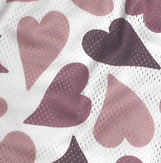 Close-up of RF-Wear Men's Mesh Heart Shorts - White/Purple 