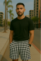 RF Wear Men's Mesh Houndstooth Shorts - Black/White - Model Front View