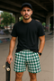 RF Wear Men's Mesh Houndstooth Shorts - Green/White - Model Front View