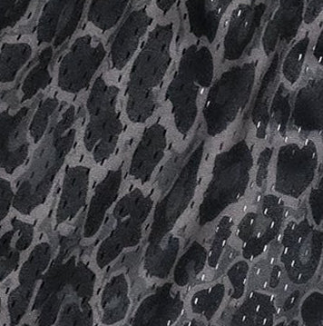 Close-up of RF-Wear Men's Mesh Leopard Shorts in Black/Grey