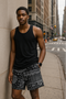 RF Wear Men's Mesh Mismatch Bandana Shorts - Black - Model Front View
