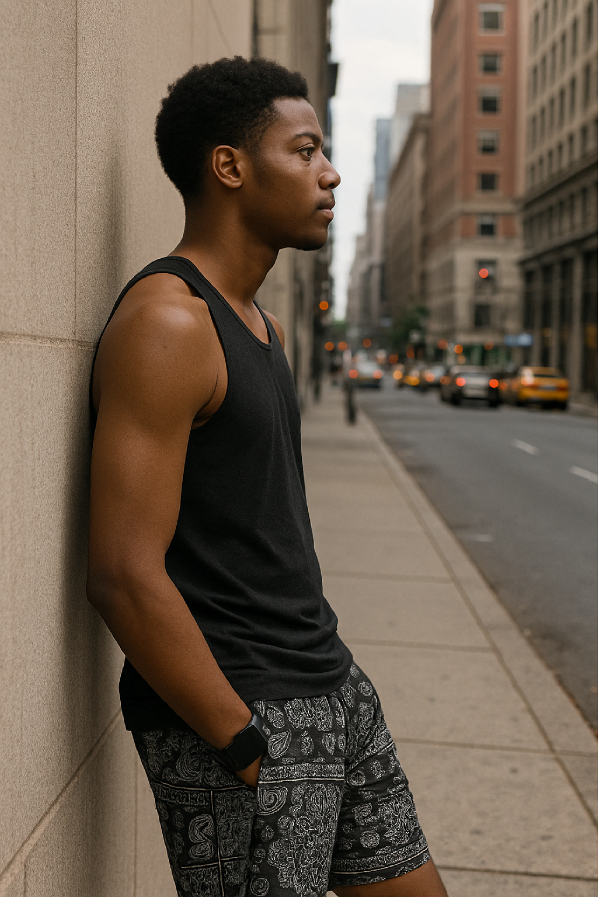 RF Wear Men's Mesh Mismatch Bandana Shorts - Black - Model Side View