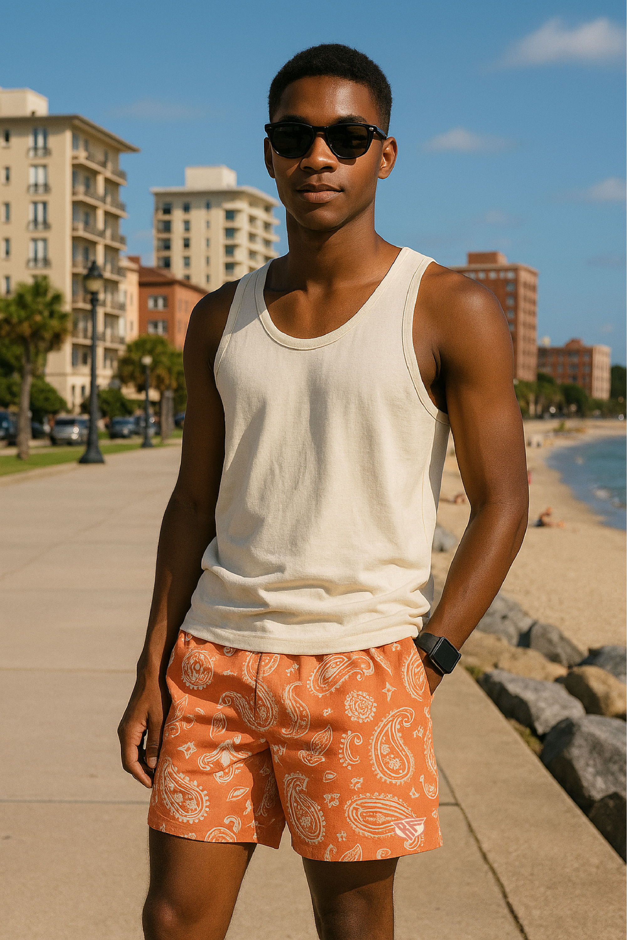 RF Wear Mesh Paisley Shorts - Apricot/Cream - Front
