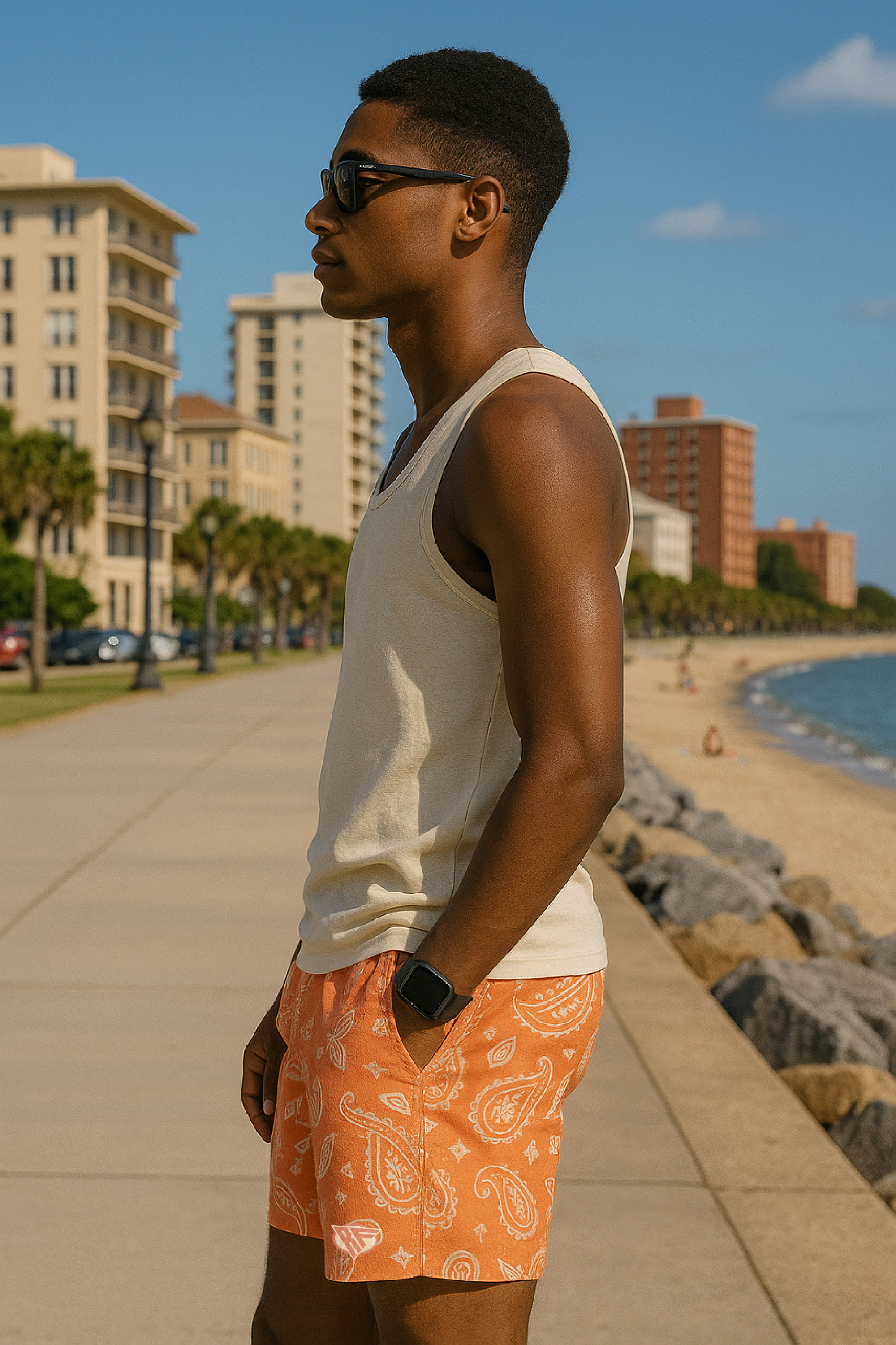 RF Wear Mesh Paisley Shorts - Apricot/Cream - Side
