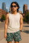RF Wear  Mesh Paisley Shorts - Pine-Green/Cream - Front