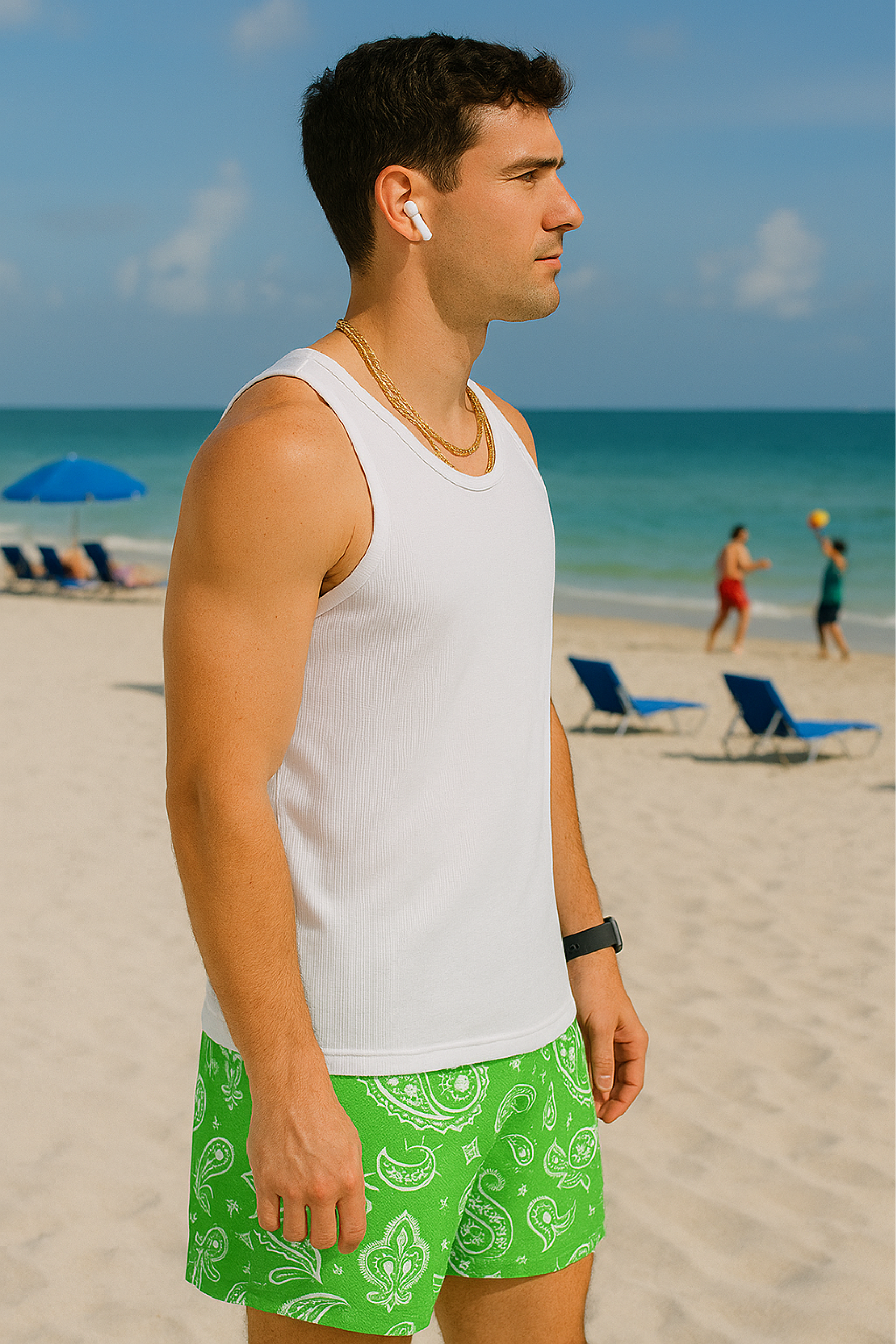 RF Wear  Mesh  Paisley Shorts - Lime/White - Side