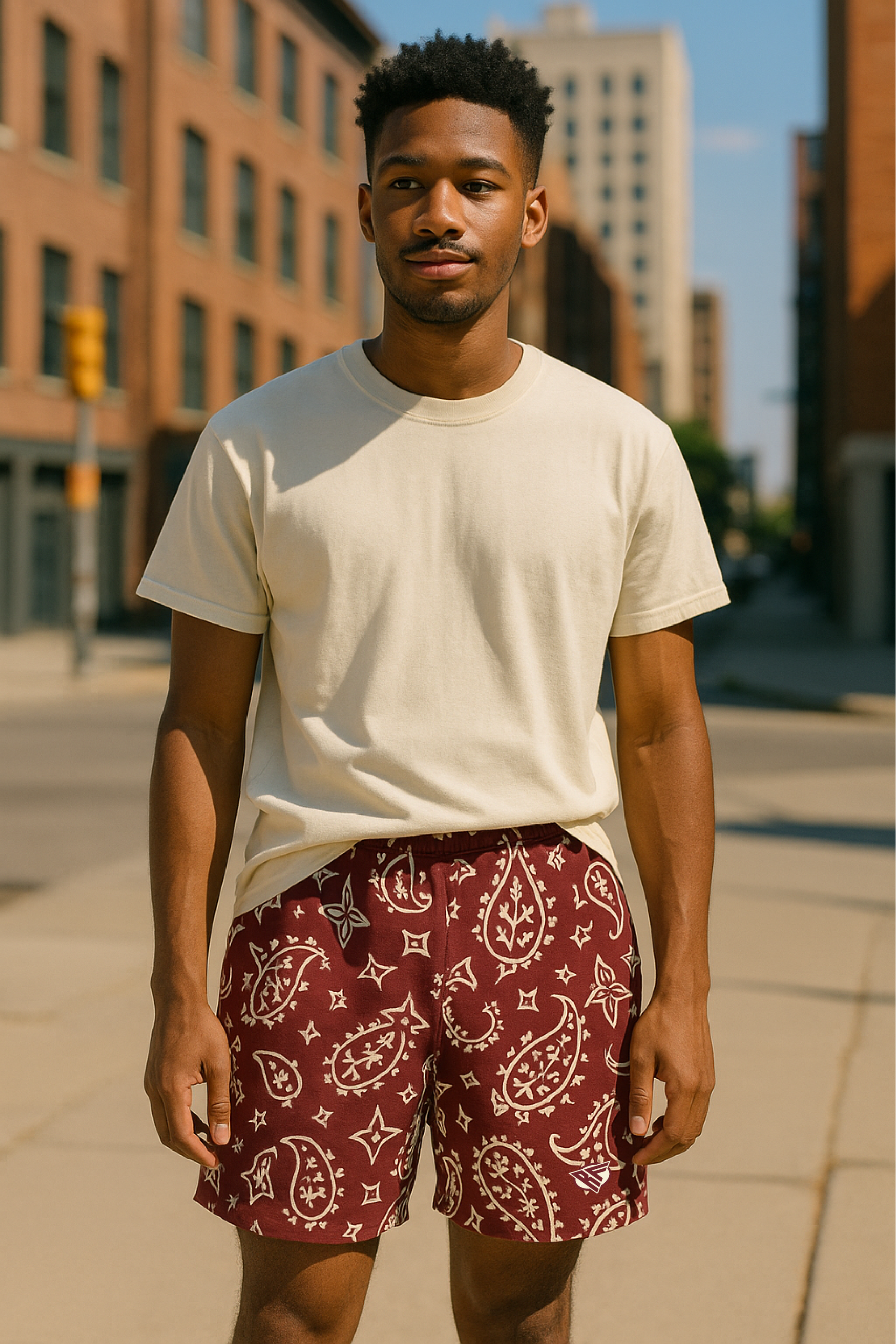 RF Wear Men's Mesh Paisley Shorts - Merlot/Cream - Model Front View