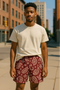RF Wear Men's Mesh Paisley Shorts - Merlot/Cream - Model Front View