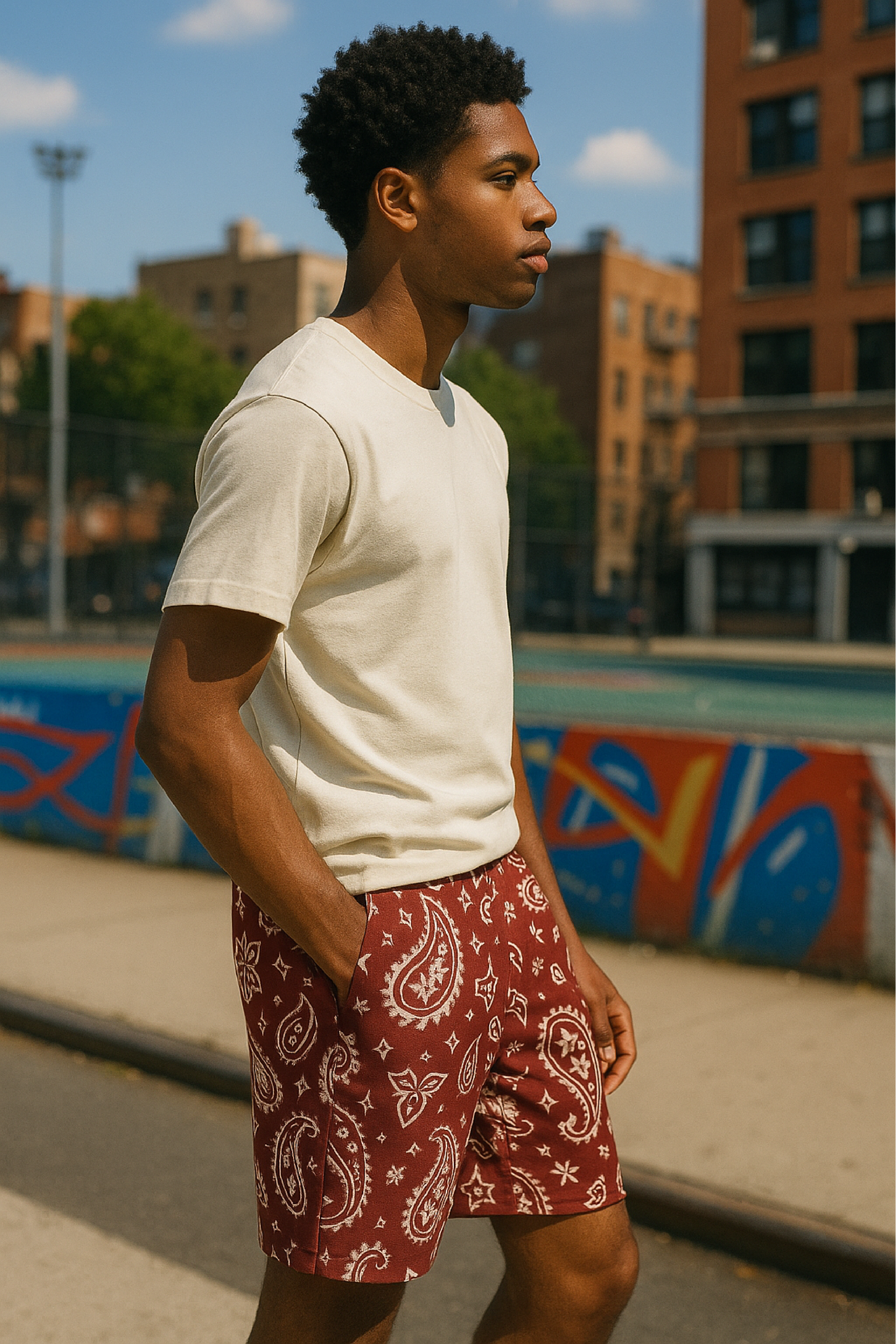 RF Wear Men's Mesh Paisley Shorts - Merlot/Cream - Model Side View