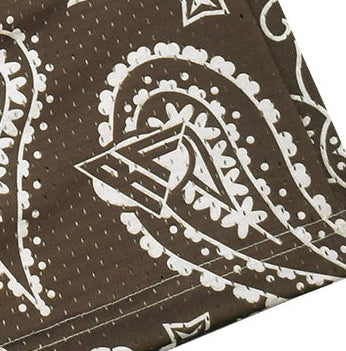 Close-up of RF-Wear Men's Mesh Paisley Shorts in Mocha/Cream with RF logo