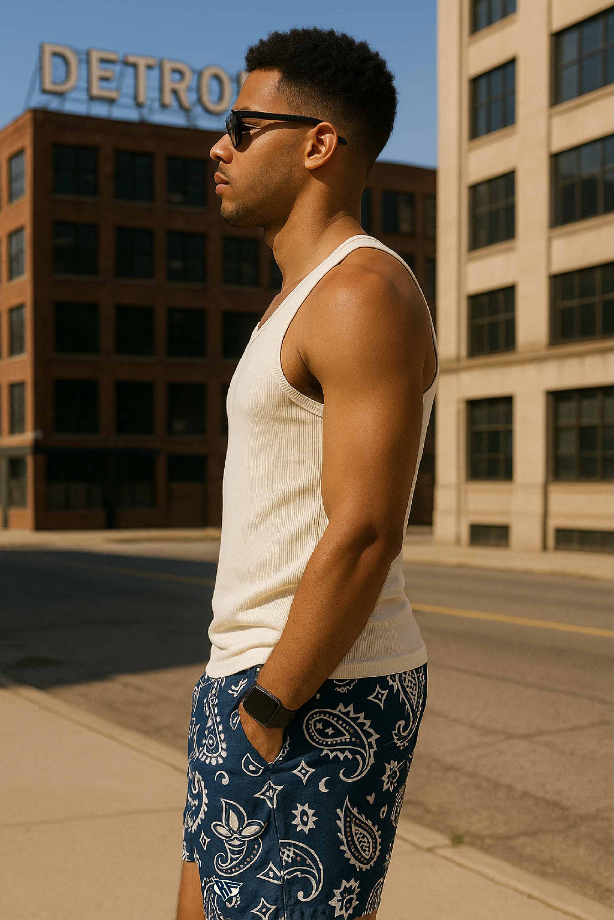 RF Wear  Mesh Paisley Shorts - Navy/Cream - Side