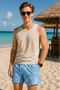 RF Wear Men's Mesh Paisley Shorts - Sky-Blue/White - Front