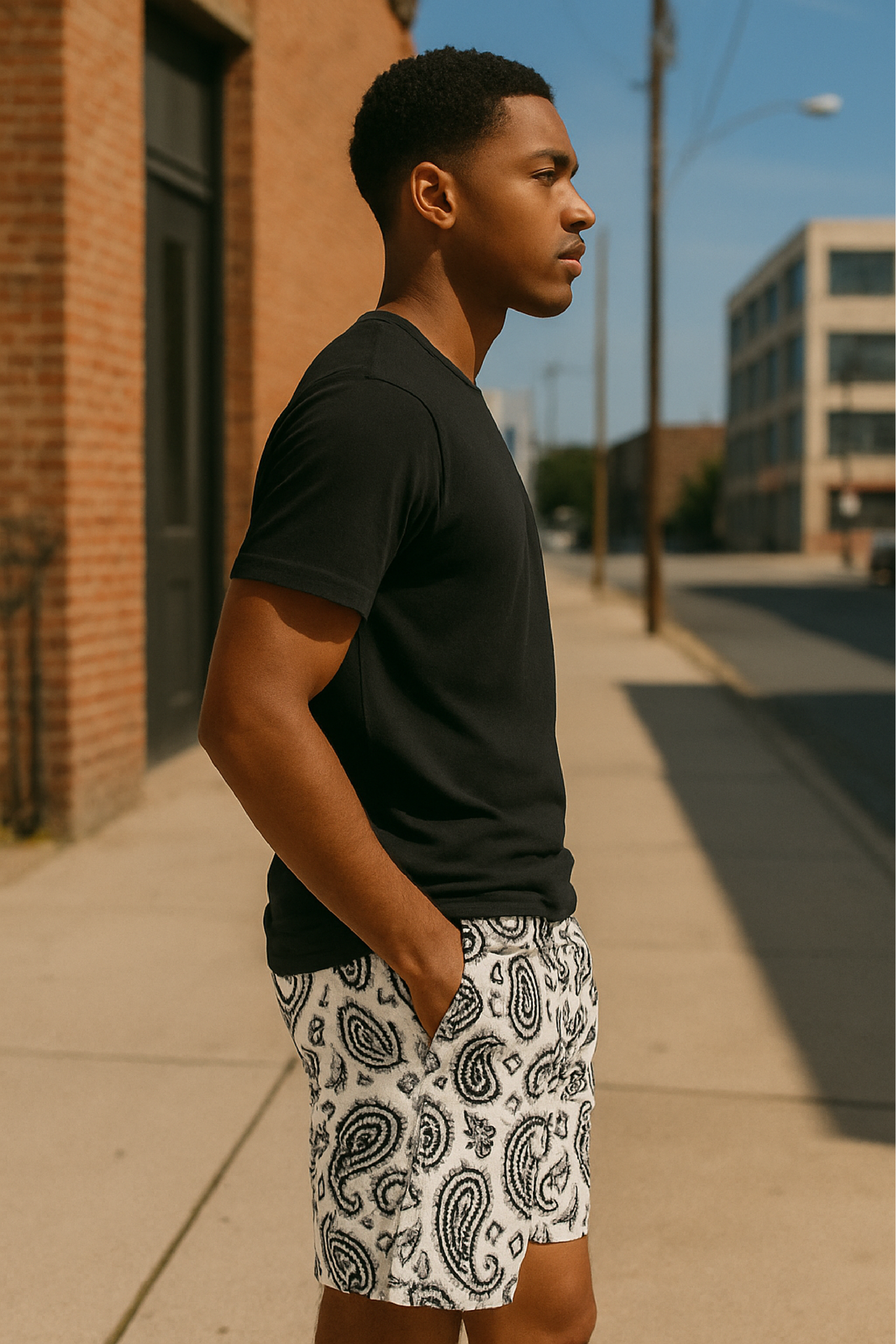RF Wear Mesh Paisley Shorts - White/Black - Model Side View