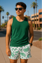 RF Wear Mesh Paisley Shorts - White/Green - Front