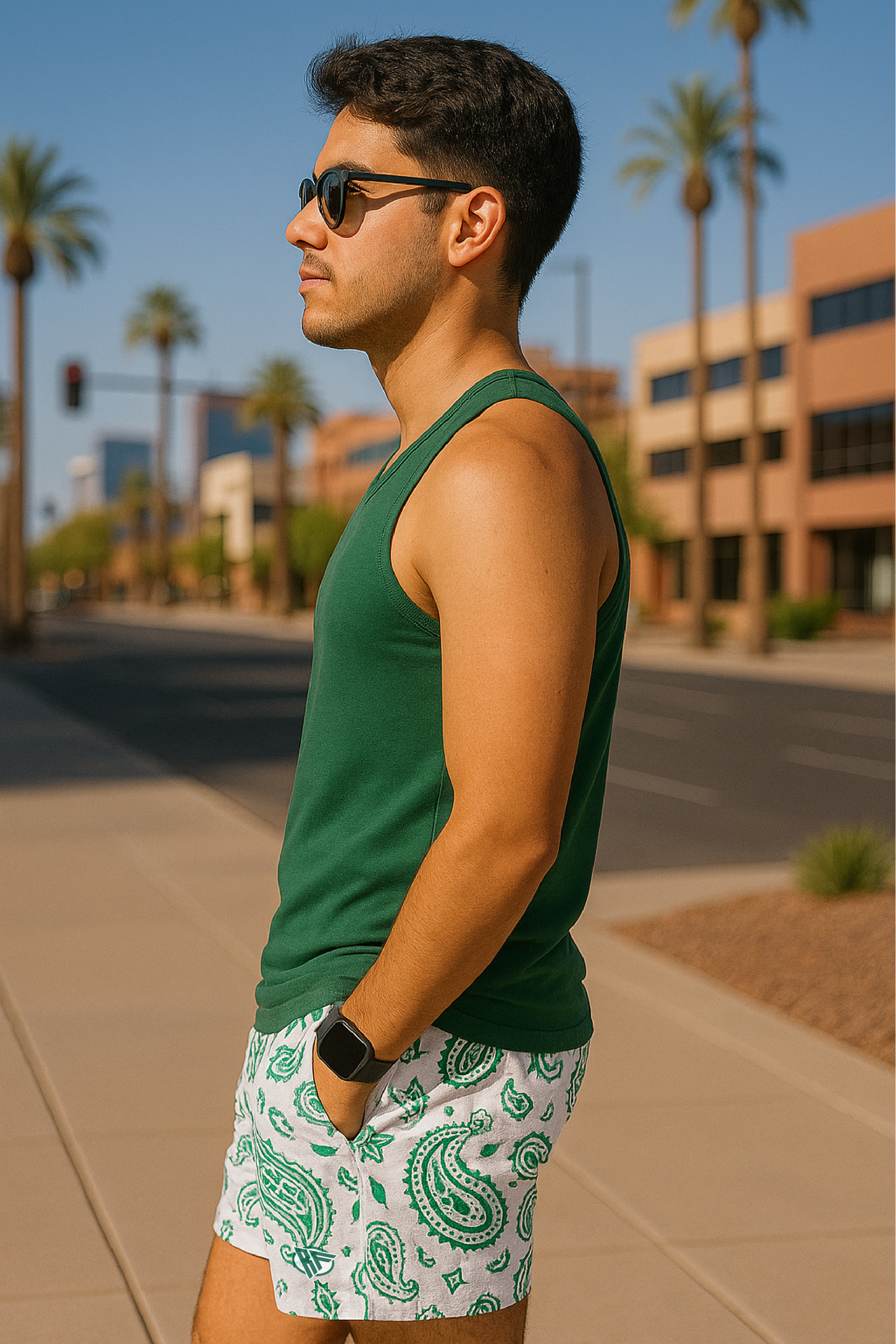RF Wear Mesh Paisley Shorts - White/Green - Side