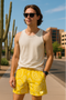 RF Wear Mesh Paisley Shorts - Yellow/White - Front