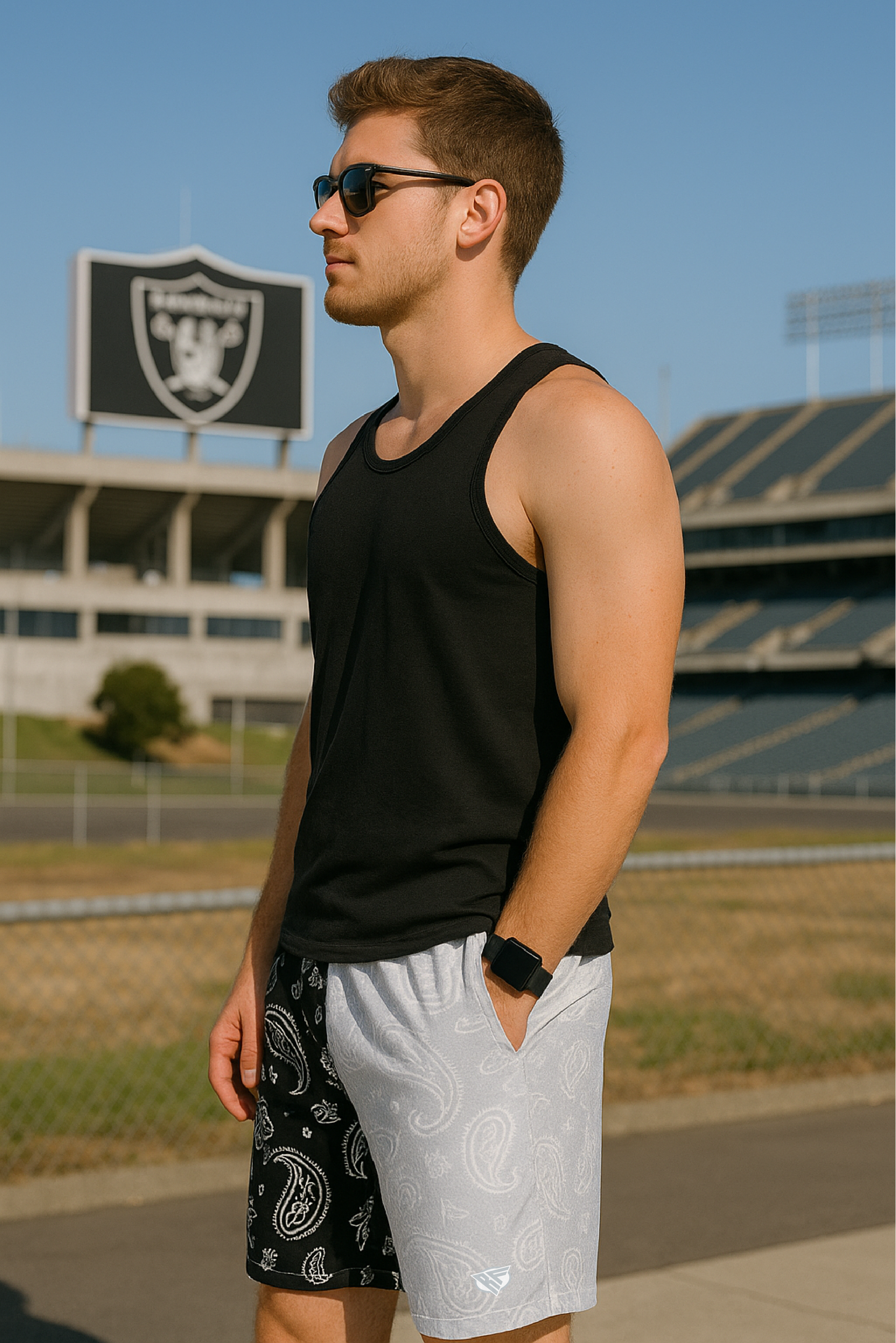 RF Mesh Split Paisley Shorts - Black/Silver/White - RFwear - Side