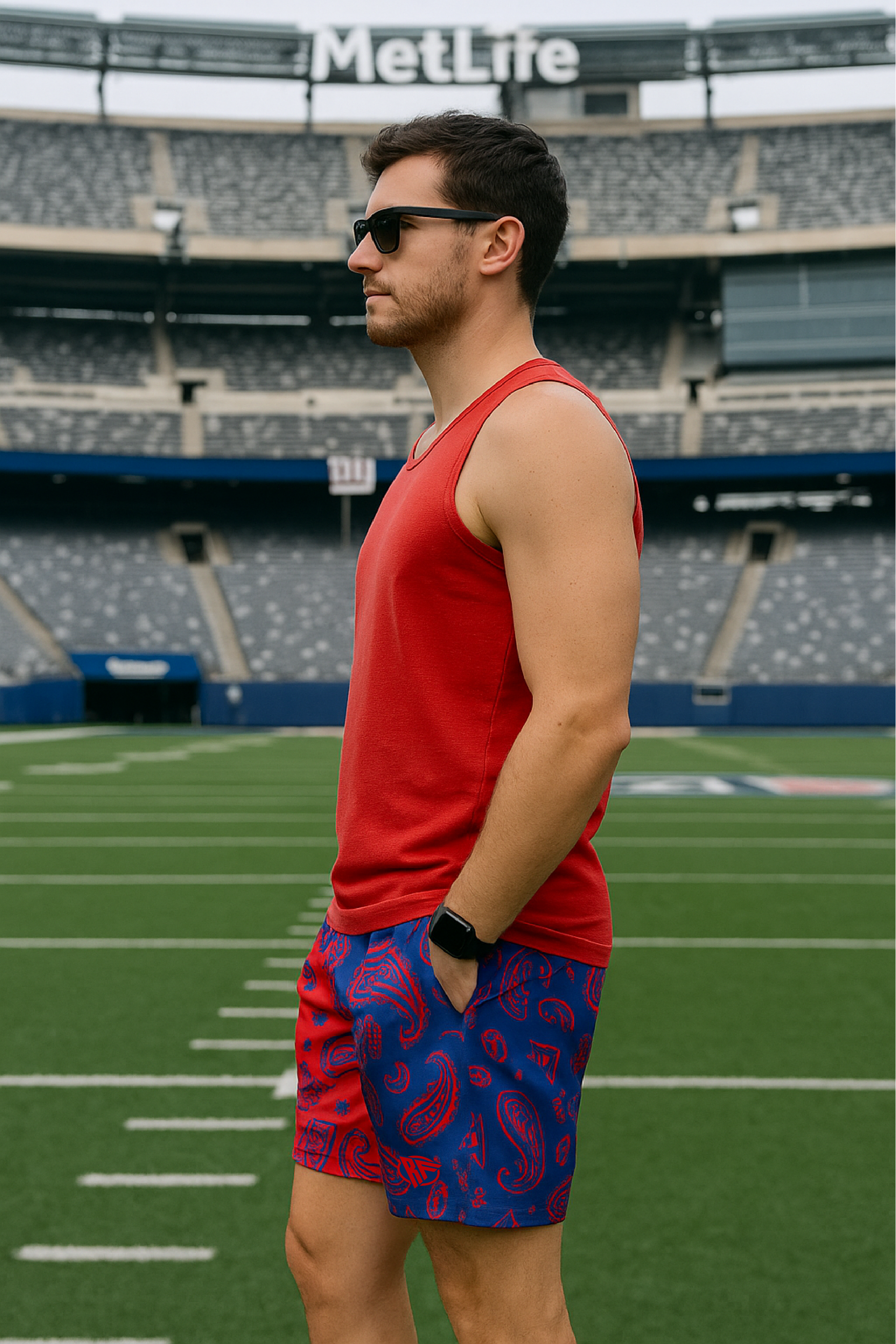 RF Mesh Split Paisley Shorts - Blue/Red - RFwear - Side