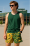 RF Mesh Split Paisley Shorts - Green/Gold - RFwear - Front