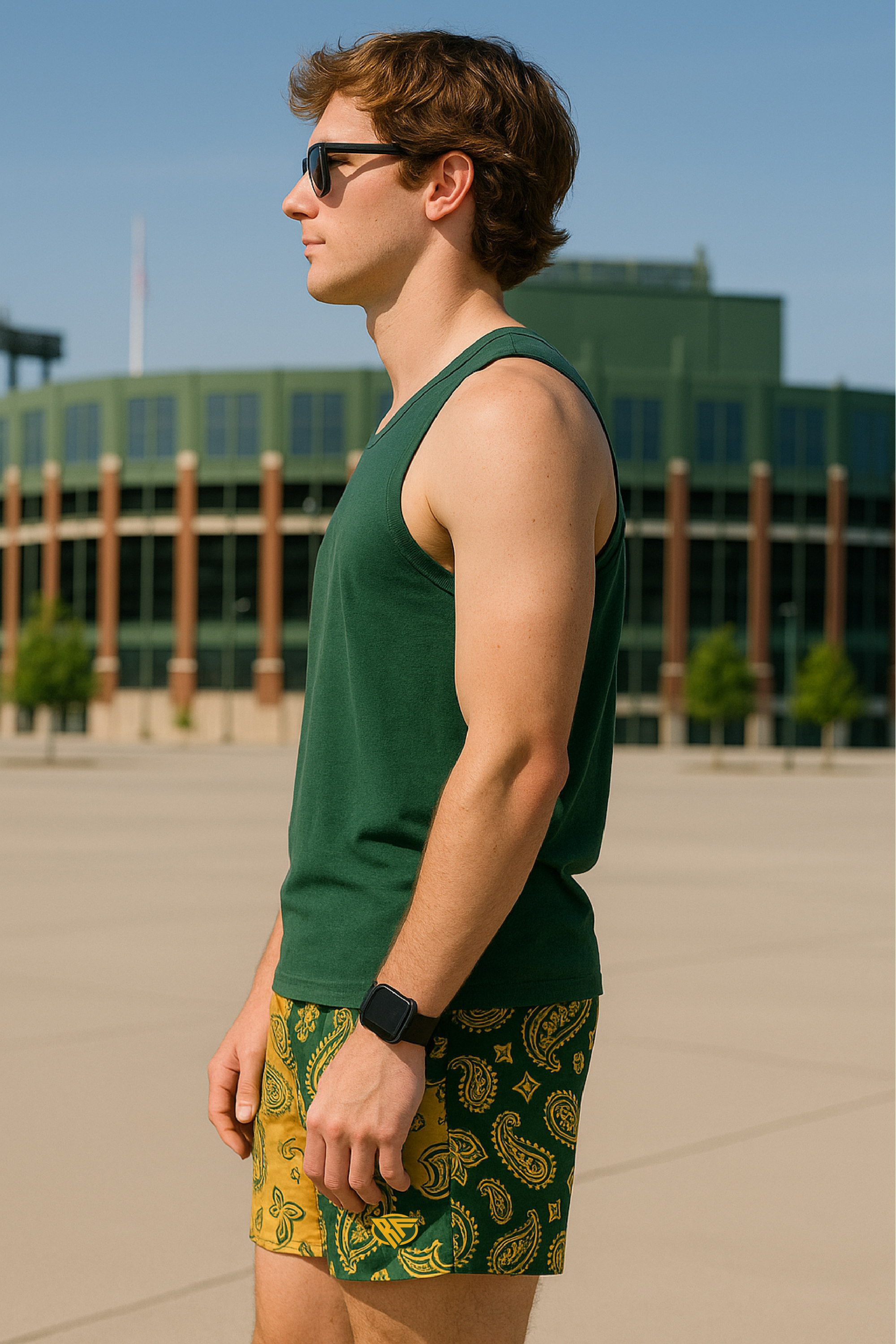 RF Mesh Split Paisley Shorts - Green/Gold - RFwear - Back