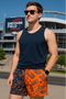 RF Mesh Split Paisley Shorts - Navy/Orange - RFwear - Front