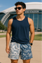 RF Mesh Split Paisley Shorts - Navy/Silver - RFwear - Front
