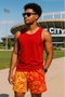 RF Wear Men's Mesh Split Paisley Shorts - Red/Gold - Front