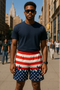 RF Wear Men's Mesh Patriotic Flame Shorts - Red/White/Blue - Model Front View