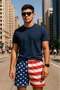 RF Wear Men's Mesh Patriotic Split Flag Shorts - Red/White/Blue - Model Front View